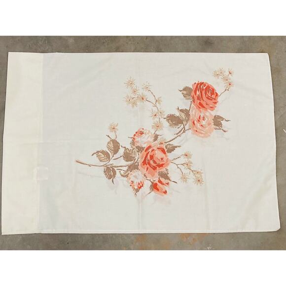 Vintage DAN RIVER Pillowcases Roses Peach Orange No Iron USA Fortrel Tranquale - Picture 7 of 10